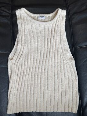 Cream Ribbed Sleeveless Knit Top